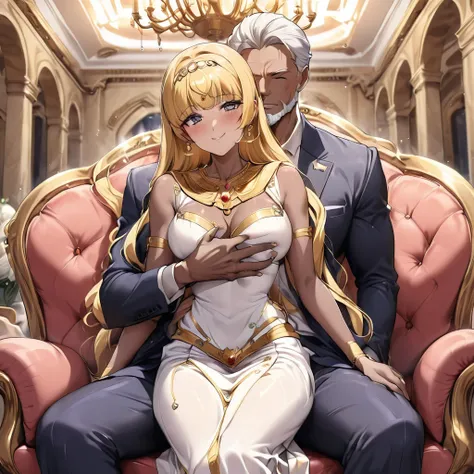 ((Highest quality)), ((masterpiece)), (detailed), （Perfect Face）、The woman is an Egyptian named Tsukino Usagi with vivid brown skin, and is wearing a gorgeous, glittering Egyptian traditional dress with gold embroidery, a gorgeous hijab, gorgeous jeweled a...