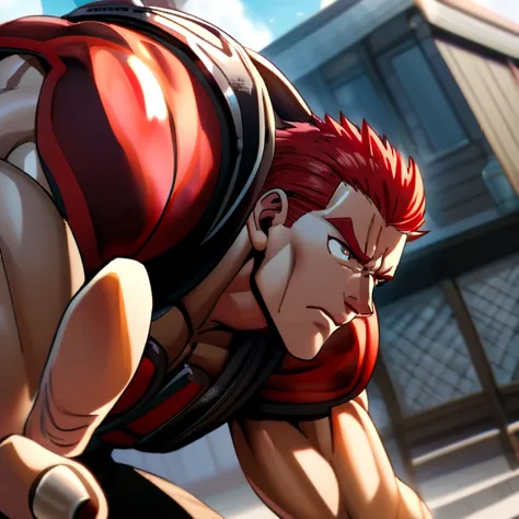 Muscular protective red hair man