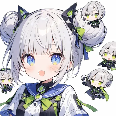 score_9, score_8_up, score_7_up, score_6_up, score_5_up, score_4_up, (White background),(Chibi Character:1.4) Third class、solo,full ボディ、Bun hairstyle 、blunt bangs