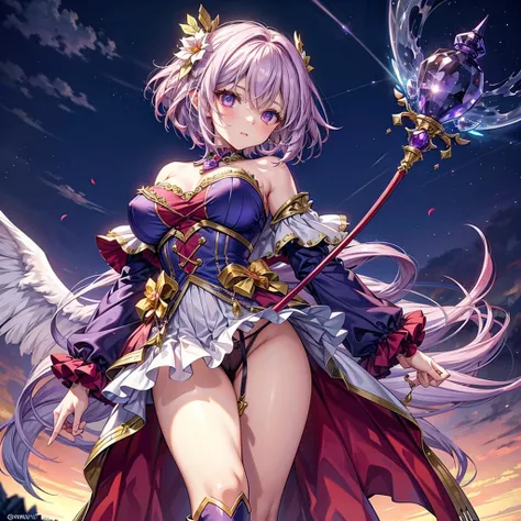 ((Highest quality)), ((masterpiece)), (detailed), (very short hair), ((nsfw)), standing,

Create an image of a female mage named Lilith. She has long purple hair, a gentle expression, and lavender-colored eyes. Her physique is elegant and slender, with a m...