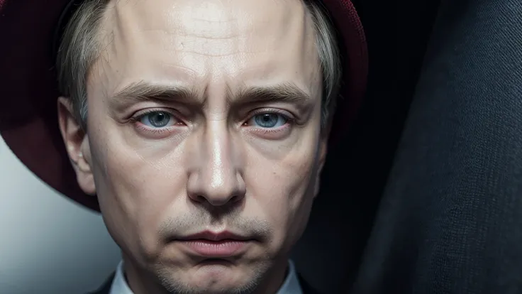 A masterpiece of ultra-detailed digital art emerges, presenting an incredibly realistic portrait of President Putin, However, I want you to make a thumbnail for YouTube about the war in Ukraine