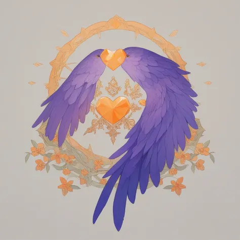 A mesmerising 3D illustration of a woman dressed in tangerine peel clothing. She is adorned with a halo of purple feathers that contrast beautifully with her bright orange, tangerine peel. Around her are diamonds and floating orange hearts that give her an...