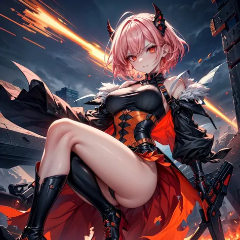 ((Highest quality)), ((masterpiece)), (detailed), (very short hair), ((nsfw)), standing,

Create an image of a ruthless female character belonging to the Versatile Order. She has a striking and menacing appearance with an aura of danger. Her hair is long, ...