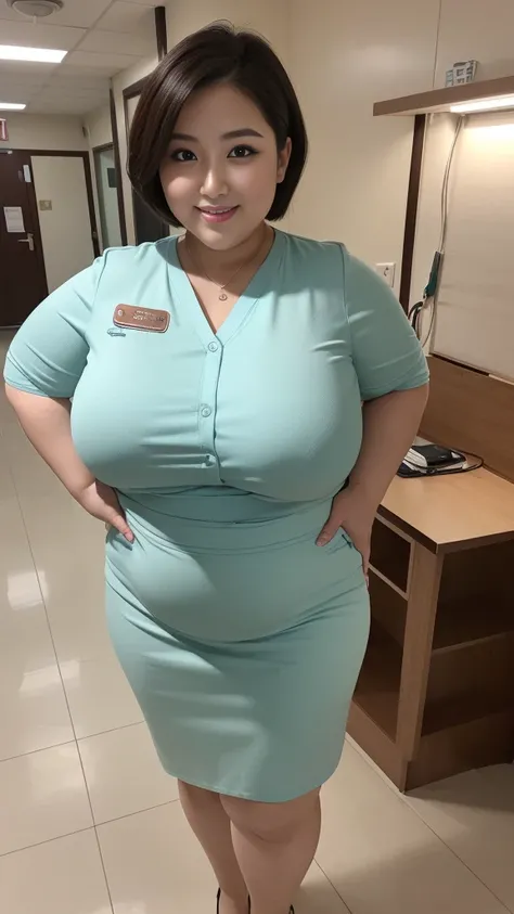 (8k, ultra-high resolution, highest quality, masterpiece:1.2), ultra-realistic, (realistic, photorealistic:1.37), (realistic skin:1.2), ultra-detailed, Canon EOS RP, 8k, Korean mature woman, sparkling smile, detailed face, (((super obese)))、 (((super curvy...