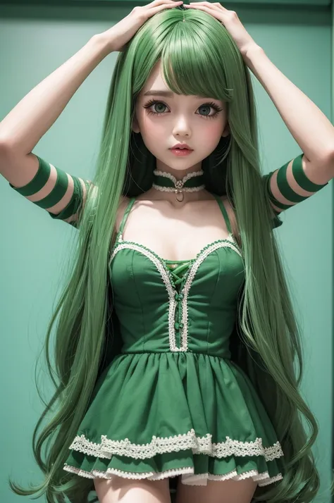 create doll in the fun style in green color