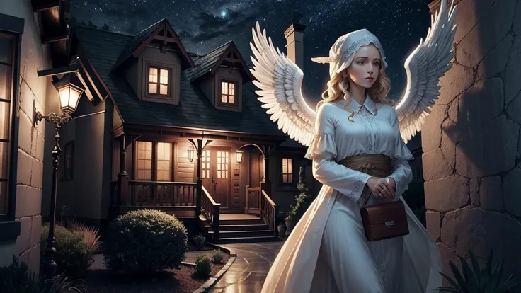 create a home being protected by angels at night