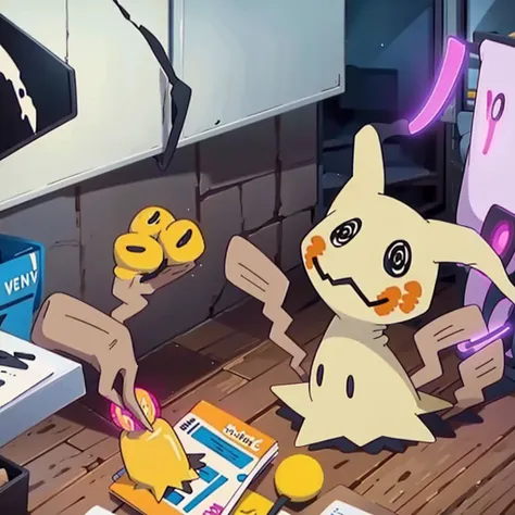 masterpiece,best quality,(mimikyu_pokemon),no humans,indoors,living room,