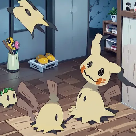 masterpiece,best quality,(mimikyu_pokemon),no humans,indoors,living room,