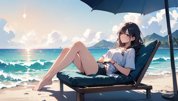 (masterpiece, Highest quality:1.2), 1 Girl, alone,Eyes open,relaxing,Tropical atmosphere,Ocean