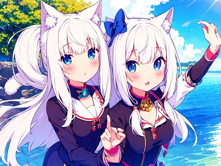 girl white hair blue eyes nekomimi