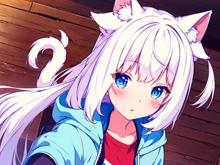 girl white hair blue eyes nekomimi