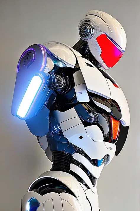 A stunning digital art piece on a flawless white background. The focal point is a smooth, stylish robot with soft edges, expertly crafted in a gentle and aesthetically pleasing manner. The robot stands in a superhero pose, exhibiting its human-like figure....