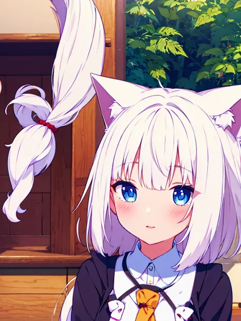 girl white hair blue eyes nekomimi