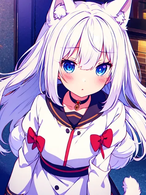 girl white hair blue eyes nekomimi