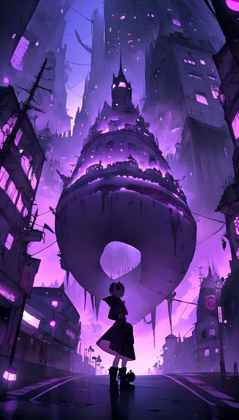 Punk-style city, purple, Dark Color,