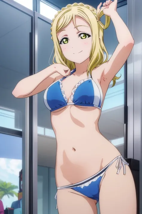 (((pixel-perfect, detail-perfect))), solo, 1girl, mari ohara, smile, pool, bikini, armpit, large extreme filesize, ultra High Qality