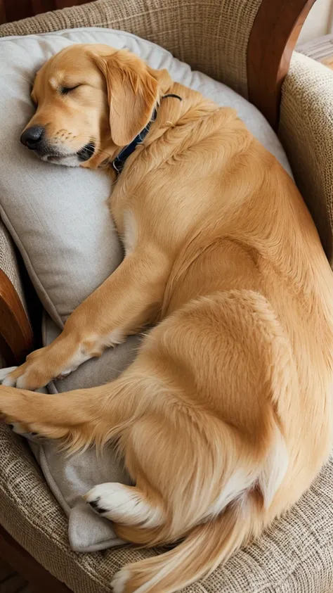 Golden retriever sleeping on a cushion、Cute