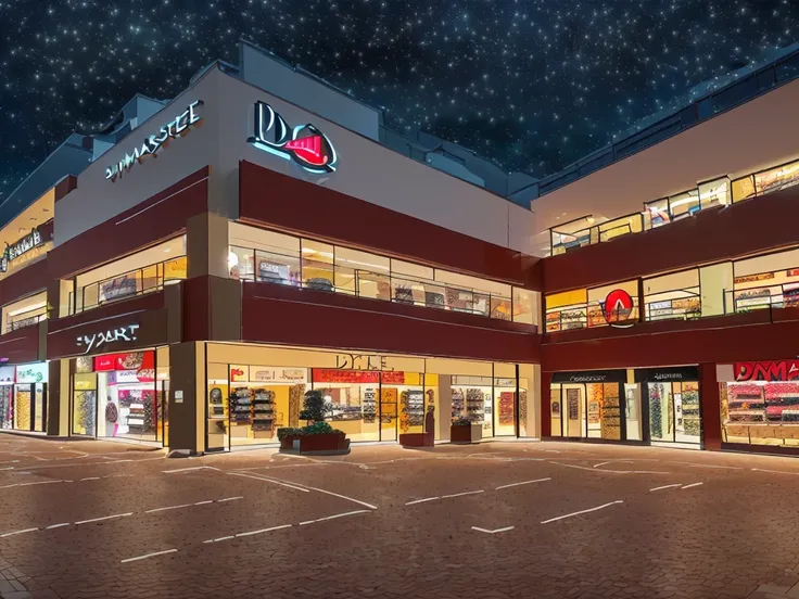 (((Masterpiece))), (high quality),(Very small shopping mall,Daytime.unmanned,All the lights are off:1.5),(All the stores are independent and all have one floor.:1.5),There is a parking lot in front of the shopping mall,There is no car in the parking lot,Lo...