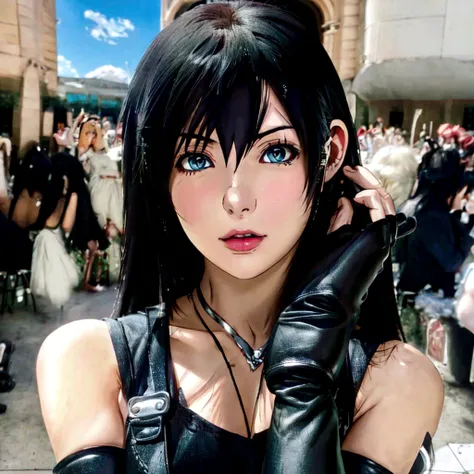 there is a woman wearing a black top and gloves., anime girls cosplay, tifa lockheart, tifa, tifa lockhart, anime girls in real ...