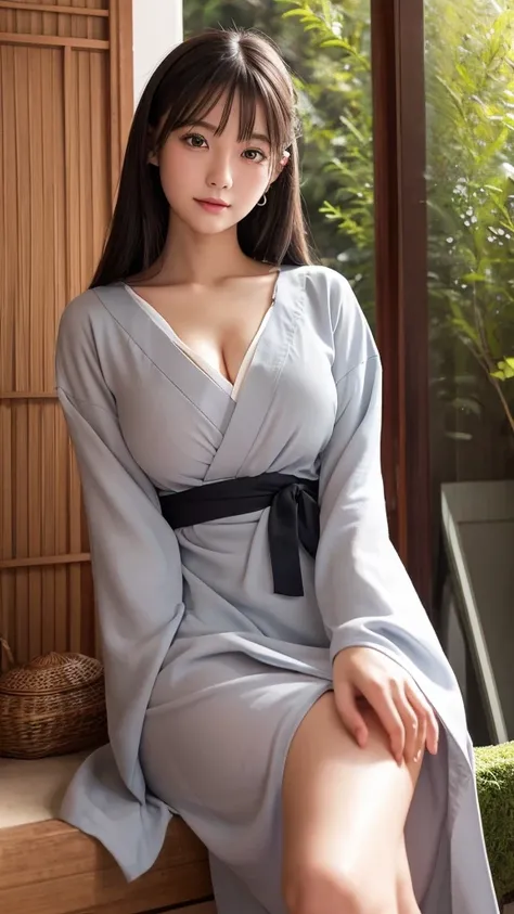 Highest quality、Swedish girls、１people、（Gray Eyes）Small face、Big breasts、Short、（A combination of dress and Japanese kimono）Short and sexy、