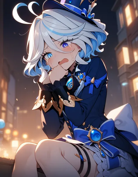 best quality, ultra high res, furina, crying, night