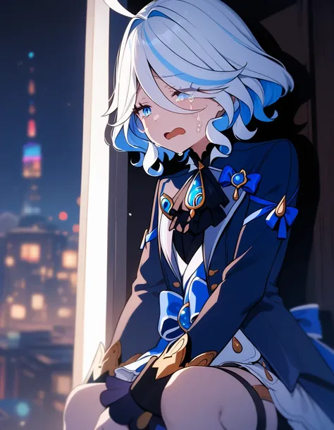 best quality, ultra high res, furina, crying, night