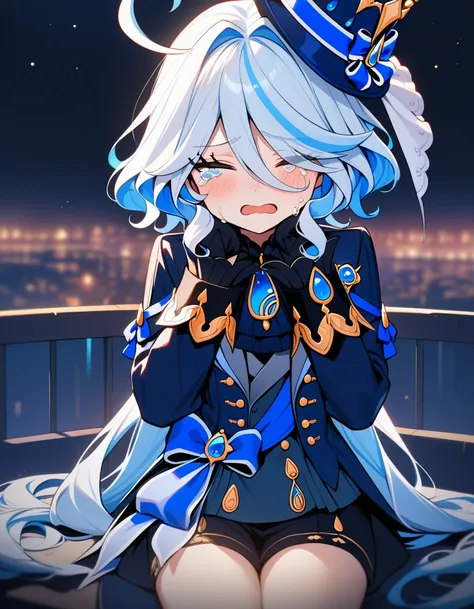 best quality, ultra high res, furina, crying, night, cute