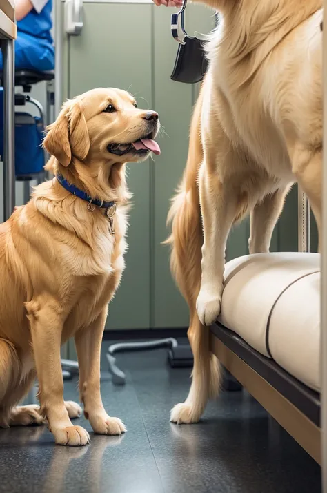 golden retriever at the vet