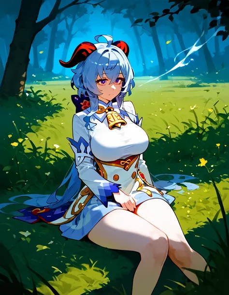 anime artwork, score_9, score_8_up, score_7_up, score_6_up, score_5_up, score_4_up,style_3, ,,,,,,,,,, ,  , floox style, Ganyu, , big tits, big breasts, ,sit,  , solo, ,,outdoors, grass, meadow, 