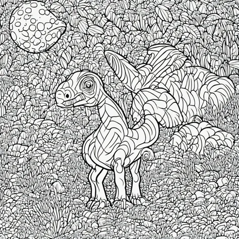 Create a detailed black and white illustration of a specific theme for a coloring book. The image must be clear, with well-defined lines and lots of details, suitable for coloring. The chosen theme is: Cute dinosaurs