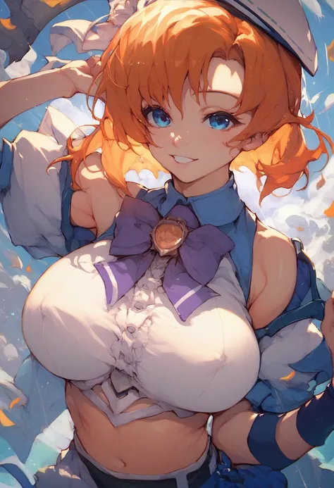 rena ryuuguu, orange hair, short hair, blue eyes, large breasts,, Live Stage, solo, nipple