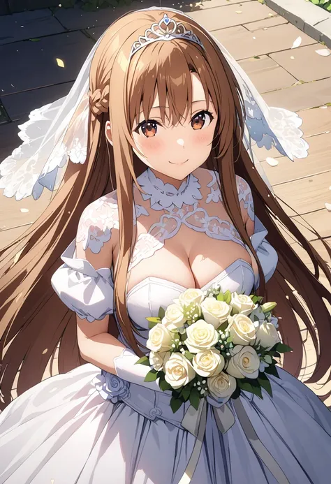 Highest quality、Super detailed、High resolution illustrations、Ultra-high-definition CG、８k size wallpaper、Production Art、Light novel illustrations、（１People Girls)、asuna yuuki, long hair, bangs, brown hair, brown eyes, very long hair, braid、A smile full of ha...