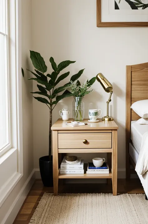 Fresh tea on the bedside table. 