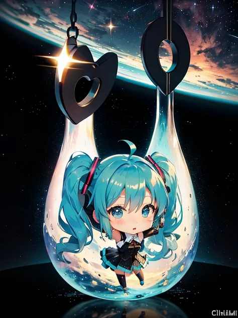 universe服, universe遊泳, universe, hatsune miku, (chibi:1.5), full body, (masterpiece), highest quality