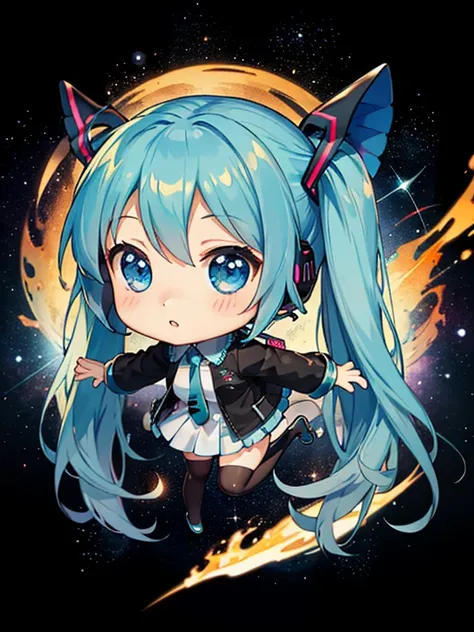 universe服, universe遊泳, universe, hatsune miku, (chibi:1.5), full body, (masterpiece), highest quality