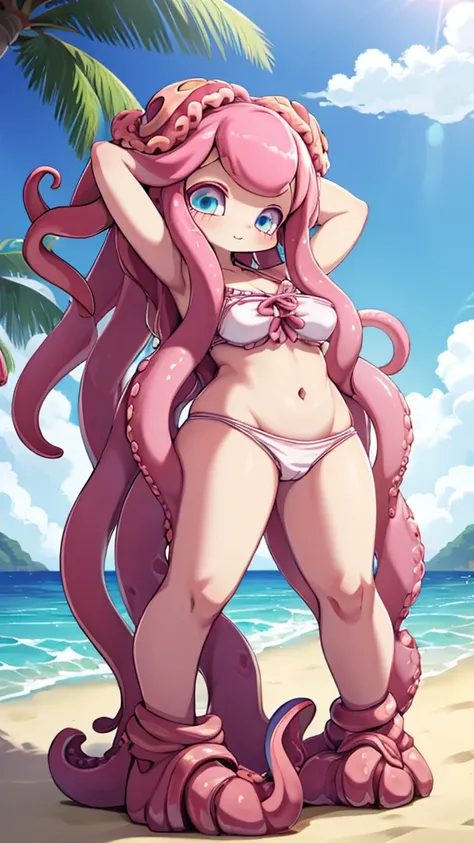 Beach Background，Huge girl，Octopus Girl，Pink Hair，Octopus hair，Tentacle hair，Tentacle Arm，Tentacle arm，Beach Background，Octopus Girl，Giant girl，giants girl，cute