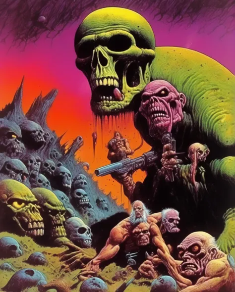 Richard Corben Style - an 80s heavy metal science fiction illustration in the style of Richard Corben art, desktop wallpaper style, sci fi, horror, cinematic illustrations, watercolor and acrylic ink painting style, heavy metal 2012 reprint cover,
courtesy...