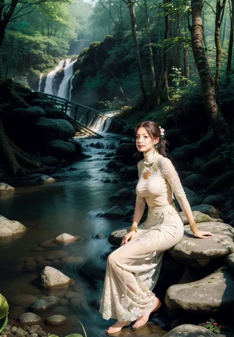 1girl,posture model curvaceous body,(portrait of a full body:1), sitting, book,slg,forest,waterfall, river,path,
(stochastic ang...