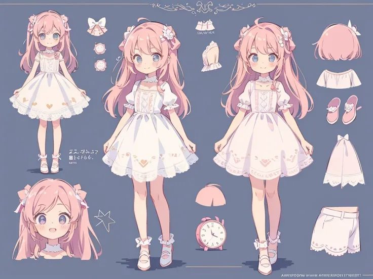 reference art, 1girl, sweetheart, cute, full body, white background, concept art