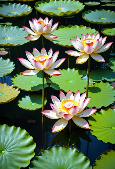 lotus flowers floating on the pond.