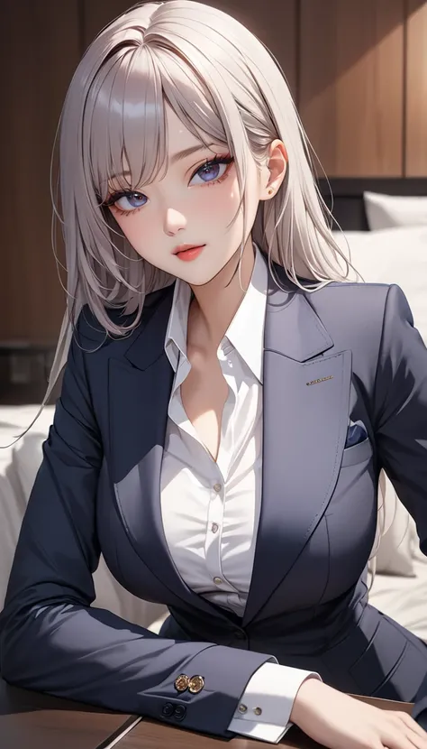 (((masterpiece))),(((High resolution)))、(((perfect face)))、(((Korean beauty))), (((business suit))), look at the camera, ((top quality eyes)), detailed face, (detailed texture), look at the camera,  big tits
