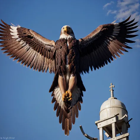 a beautiful American eagle soars with wings spread wide, side view