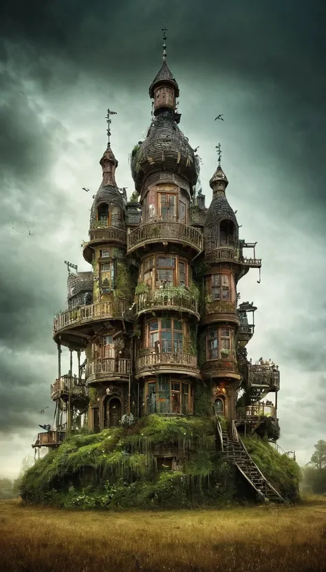 Intricate,Huge building,By Alexander Jansson, (Drying , It&#39;s a 3D model、very beautiful:1.4), (Intricate details, masterpiece, Highest quality:1.4) , Comic book cover art, Graphic Illustration, Very detailed, High level of expertise, Ciarroscuro, Extrem...