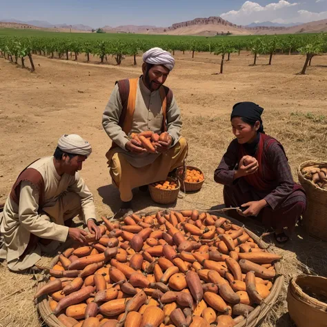 The people of Bamyan, Afghanistan, are harvesting sweet potato from the agricultural land 