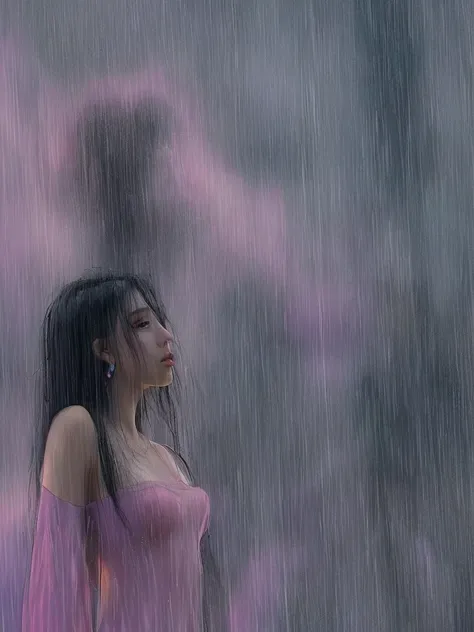 rain,Beauty,High nose,目にLight,Pink Lips,pastel colour,purple,Dull pink,Dull Blue,heart,Light,Strong winds,Fluttering Hair,Earrings,Smoke a cigarette,cigarette,目にLight,Black Dress,Black lace,Black Hair,Inner color hair,woman,cute,anime