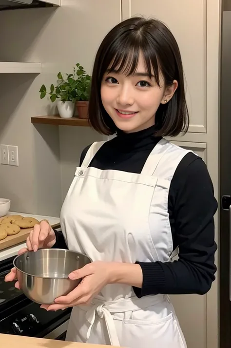 Browsing Caution:1.1、Active women, smile、Age: 40 years old, Mature Woman, Bake cookies in a sunny kitchen, Surrounded by flour, Stir the bowl,Japanese、Black long sleeve turtleneck、Huge breasts 、Black Hair、Wearing a white apron、((Super tight clothes))、(blun...