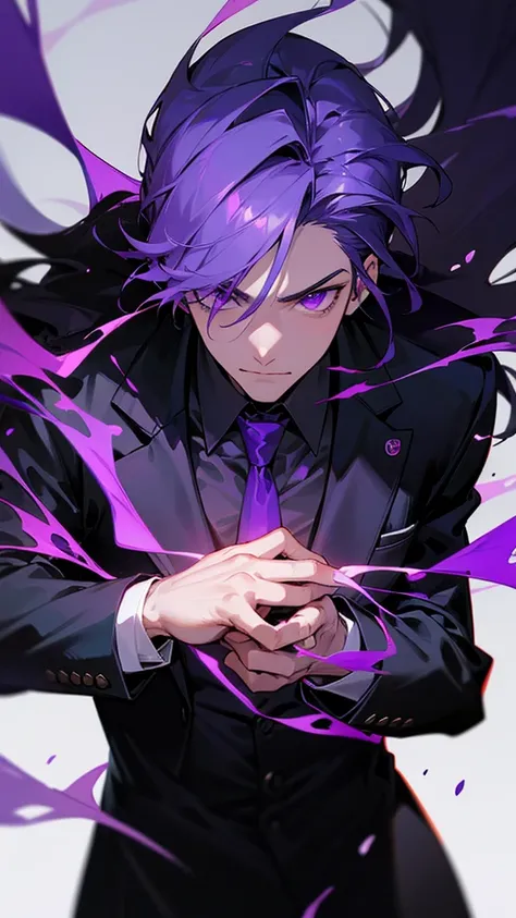 a man, in black suit and purple eyes, high detailed, 8K, masterpiece.