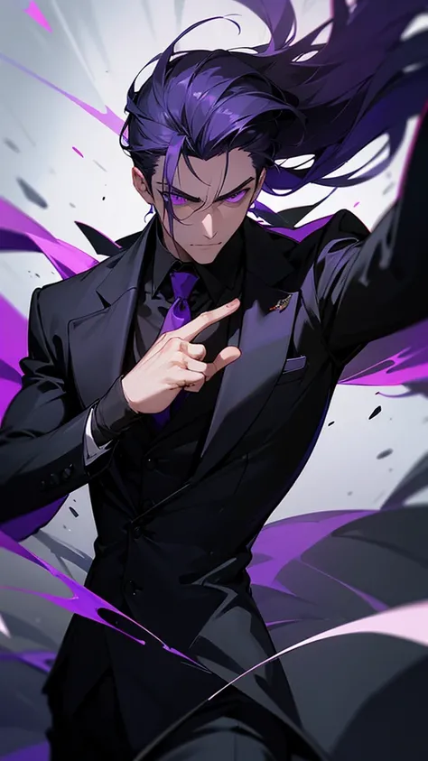 a man, in black suit and purple eyes, high detailed, 8K, masterpiece.