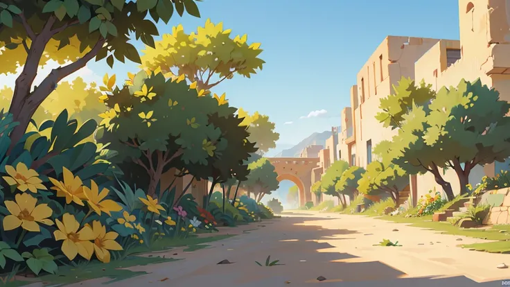 paisaje, City of Jericho ,epic biblical representation, some plants, bright sunny