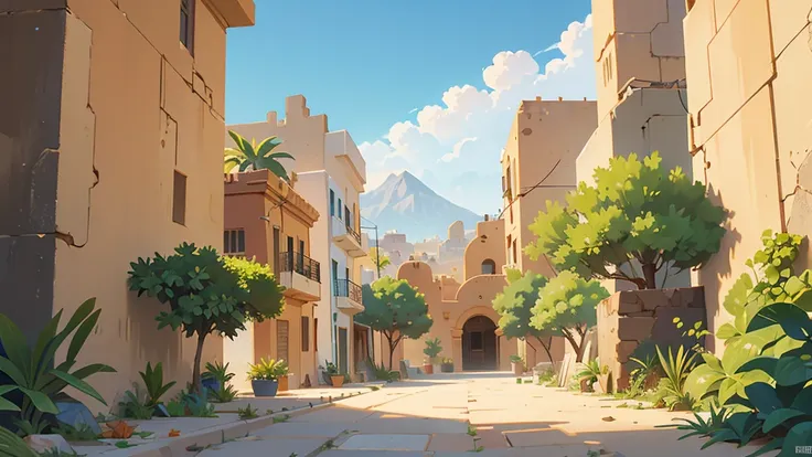 paisaje, City of Jericho ,epic biblical representation, some plants, bright sunny